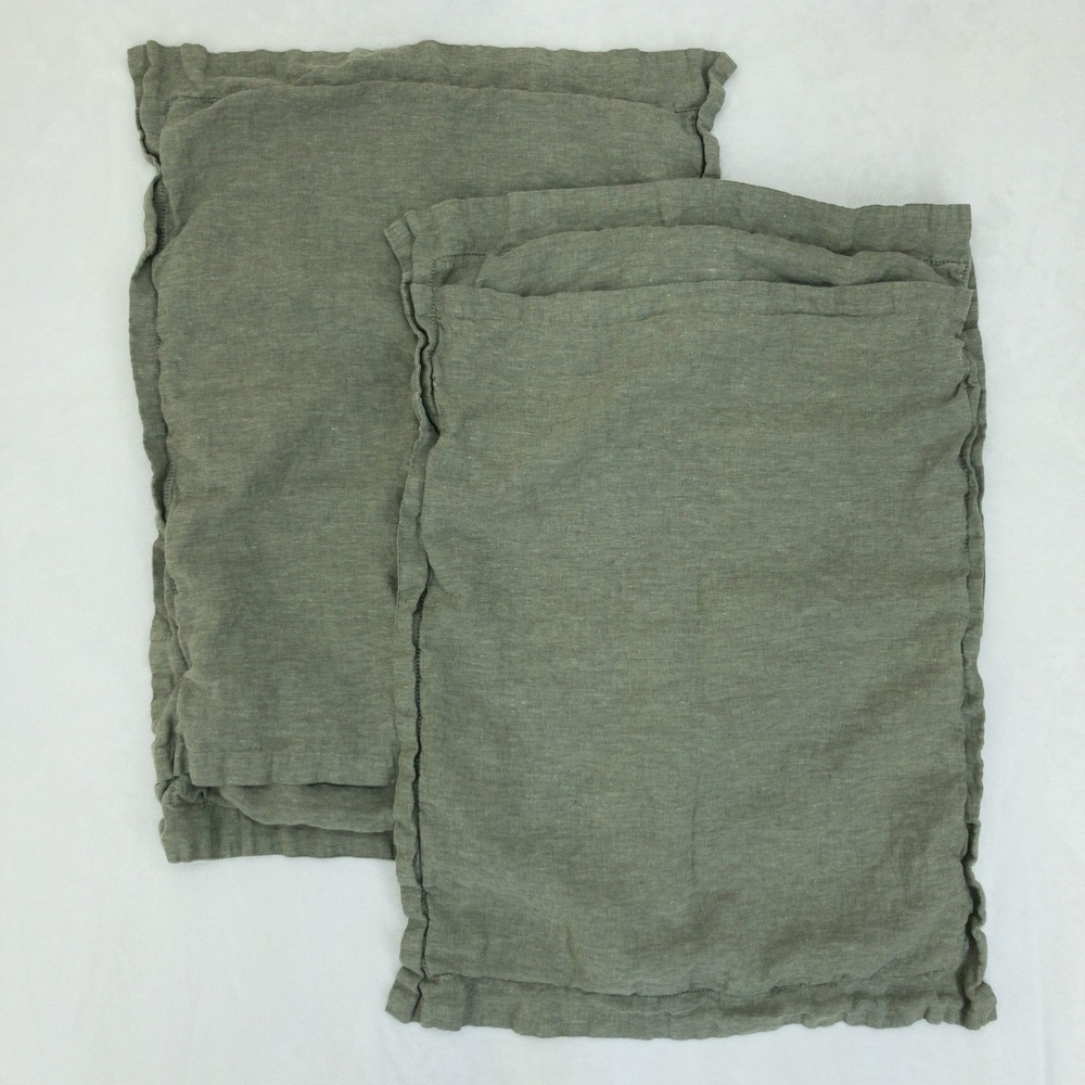 Pottery Barn Pillow Shams Set of 2 Standard 26x20 Olive Green Belgian Flax Linen